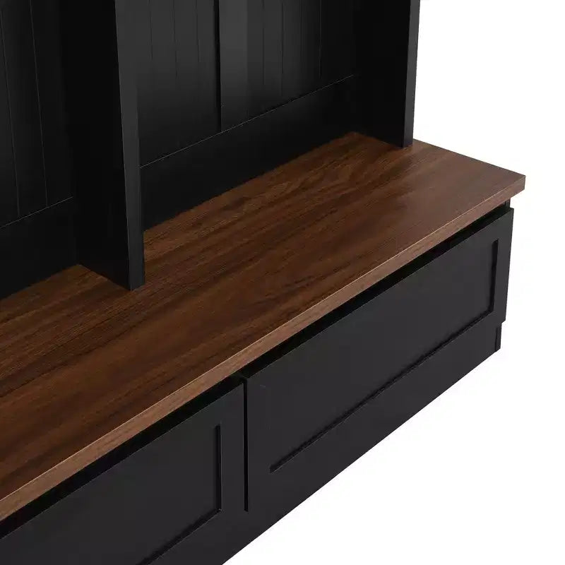 Arbre d'entrée de style ferme 4-en-1 avec banc en grain de bois, 2 grands tiroirs et 6 crochets noirs