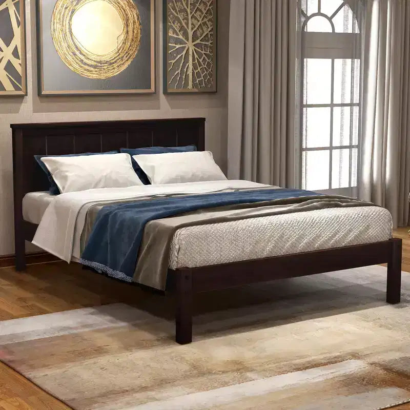 Whisen Modern and Simple Wood Platform Bed with Headboard