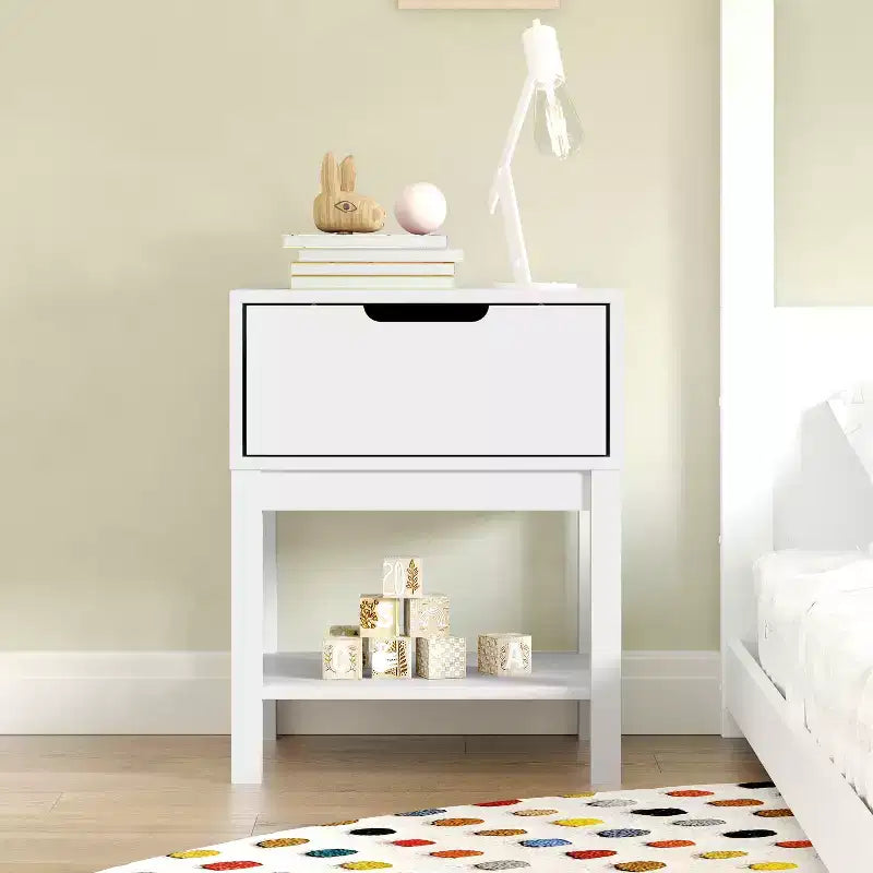 Flash Furniture Dallas Wooden Night Stand, Bedroom Side Table with Storage Drawer and Shelf for Kids