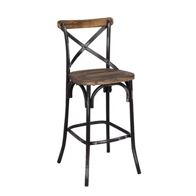 Simple Relax Metal and Wood Barstool with X-Shape Backrest