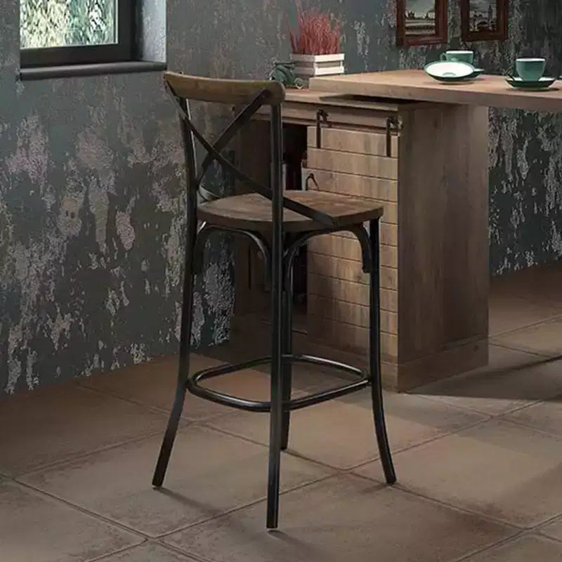 Tabouret de bar en métal et bois Simple Relax avec dossier en X