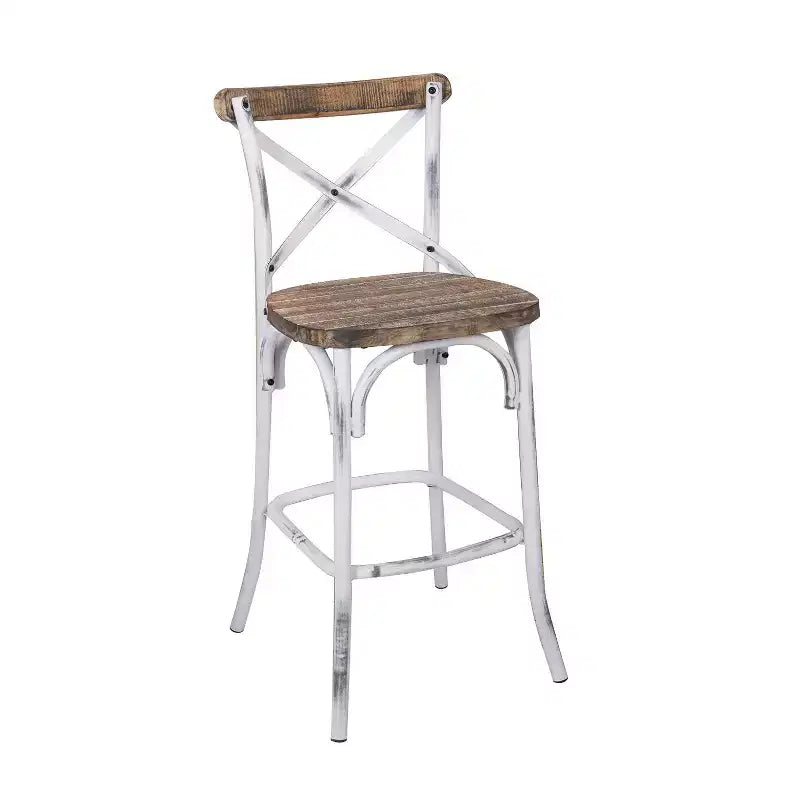 Tabouret de bar en métal et bois Simple Relax avec dossier en X