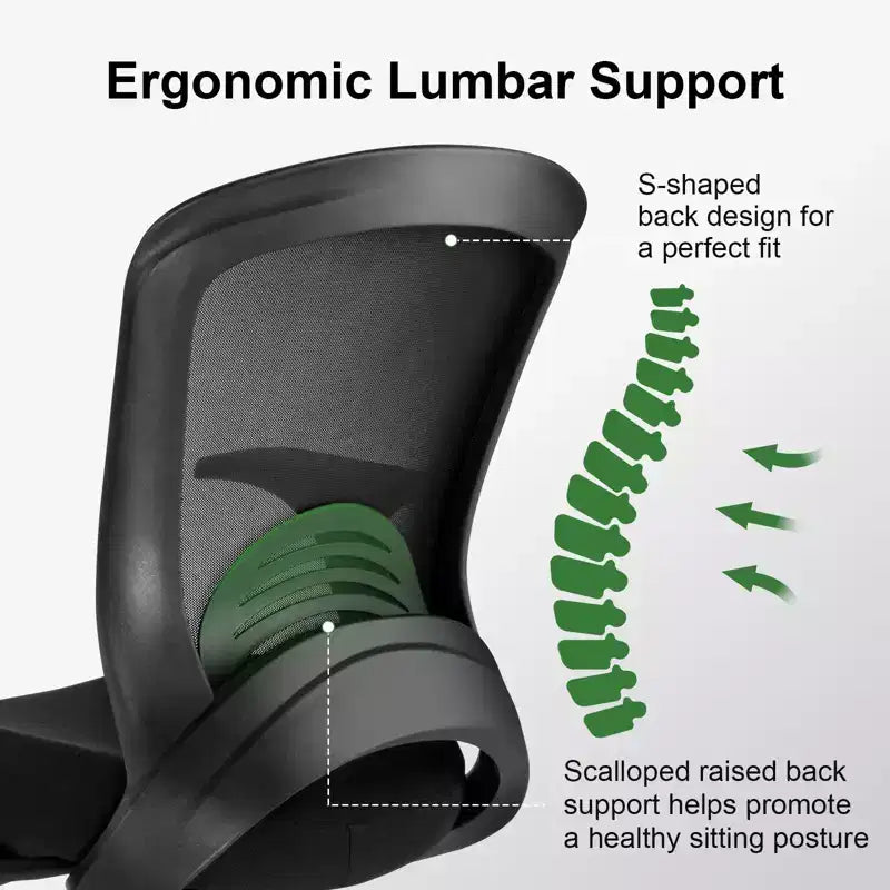 Chaise de bureau ergonomique en maille avec dossier en S, support lombaire, hauteur réglable, capacité de 150 kg