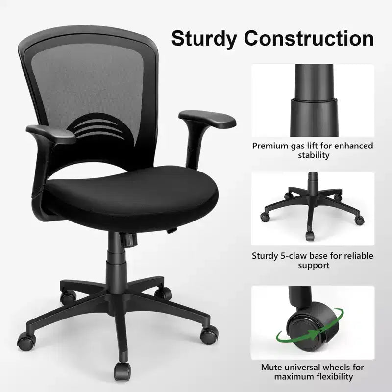 Chaise de bureau ergonomique en maille avec dossier en S, support lombaire, hauteur réglable, capacité de 150 kg