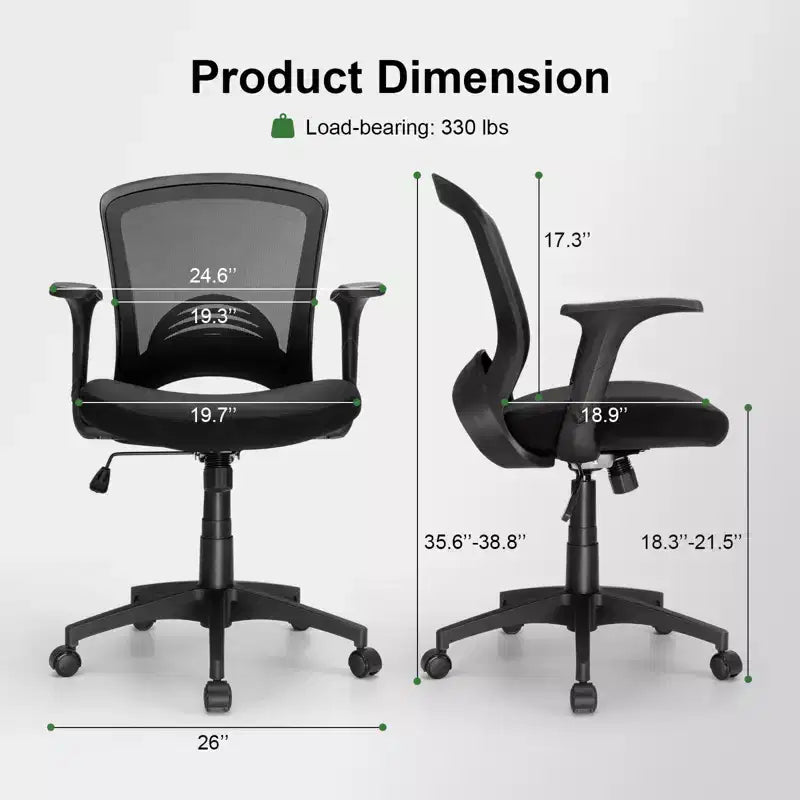 Chaise de bureau ergonomique en maille avec dossier en S, support lombaire, hauteur réglable, capacité de 150 kg