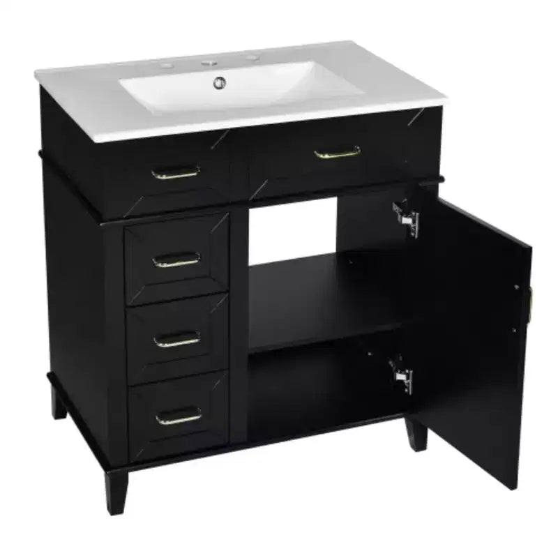 Meuble de rangement de salle de bain de 76 cm avec lavabo en céramique et étagère réglable intégrée