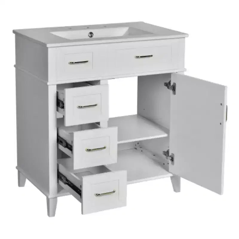 Meuble de rangement de salle de bain de 76 cm avec lavabo en céramique et étagère réglable intégrée