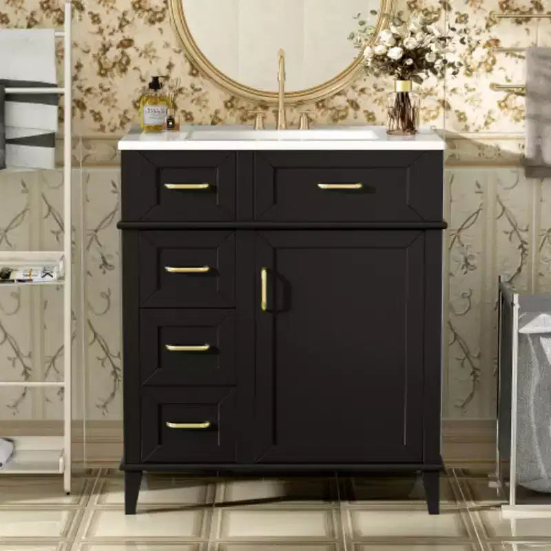 30-Inch Bathroom Storage Cabinet Featuring a Ceramic Sink and a Built-In Adjustable Shelf