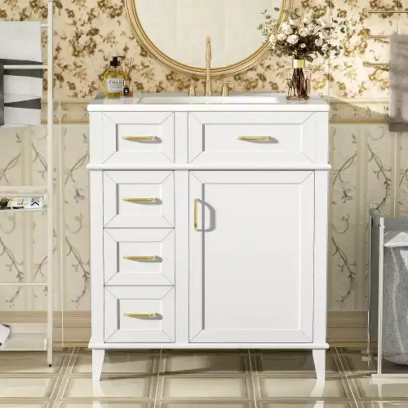 Meuble de rangement de salle de bain de 76 cm avec lavabo en céramique et étagère réglable intégrée