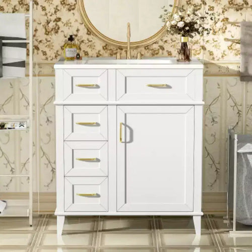 Meuble de rangement de salle de bain de 76 cm avec lavabo en céramique et étagère réglable intégrée