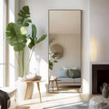 64 Inch Right Angle Floor Standing Full-Length Mirror, Wall Mirror with Bracket Aluminum Alloy Thin Frame