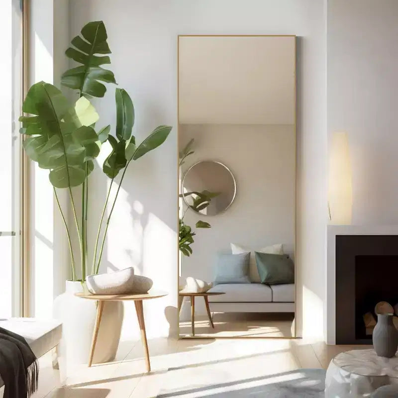 Miroir sur pied pleine longueur à angle droit de 64 pouces, miroir mural avec support et cadre fin en alliage d'aluminium