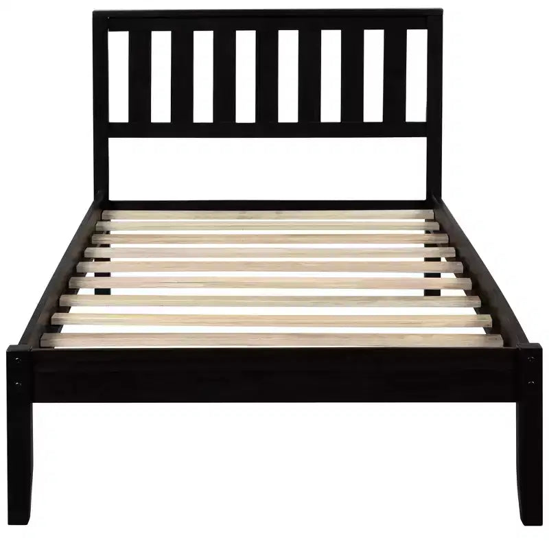 Lit plateforme minimaliste en bois double avec tête de lit et support à lattes en bois