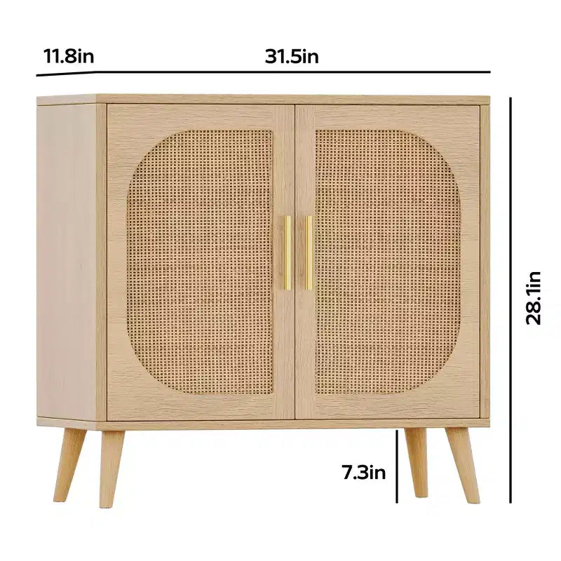 Buffet en rotin élégant de 31,5 W avec 4 compartiments, buffet 2 portes avec pieds en bois massif