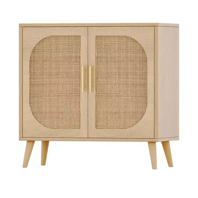 Buffet en rotin élégant de 31,5 W avec 4 compartiments, buffet 2 portes avec pieds en bois massif
