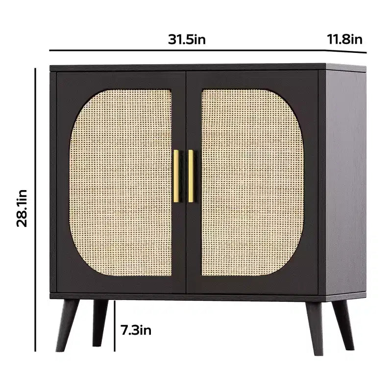 Buffet en rotin élégant de 31,5 W avec 4 compartiments, buffet 2 portes avec pieds en bois massif