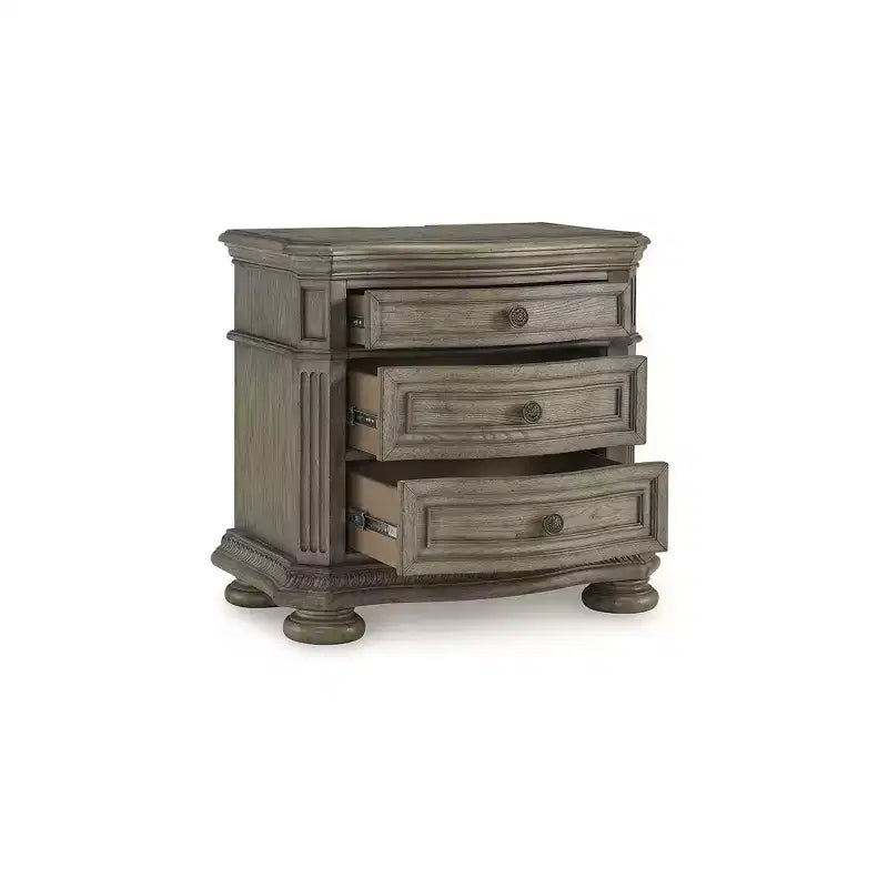 Table de chevet à trois tiroirs avec ports USB, marron clair