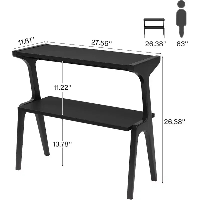 Table d'appoint étroite à 2 niveaux avec pieds en bois massif