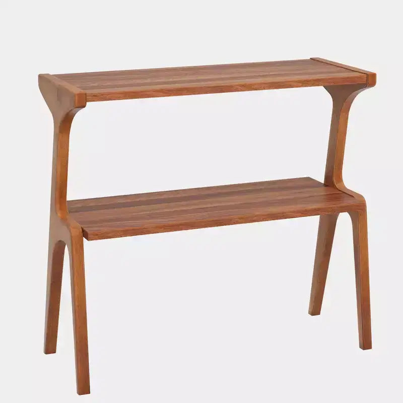 Lantine 2-Tier Narrow End Table with Solid Wood Legs