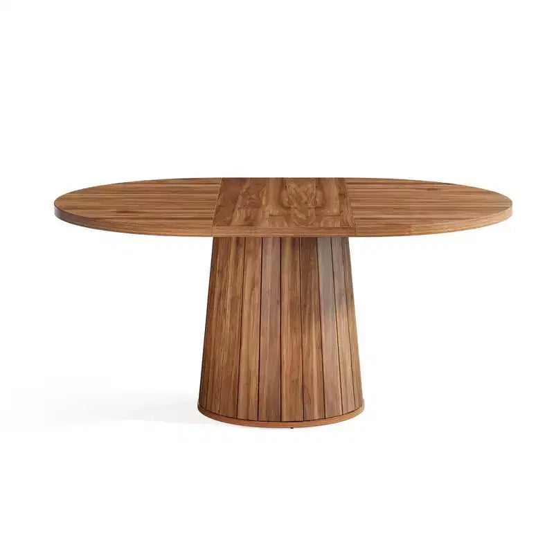 Lantine 55.11-Inch Wood Oval Dining Table with Wooden Tabletop and Cylindrical Base