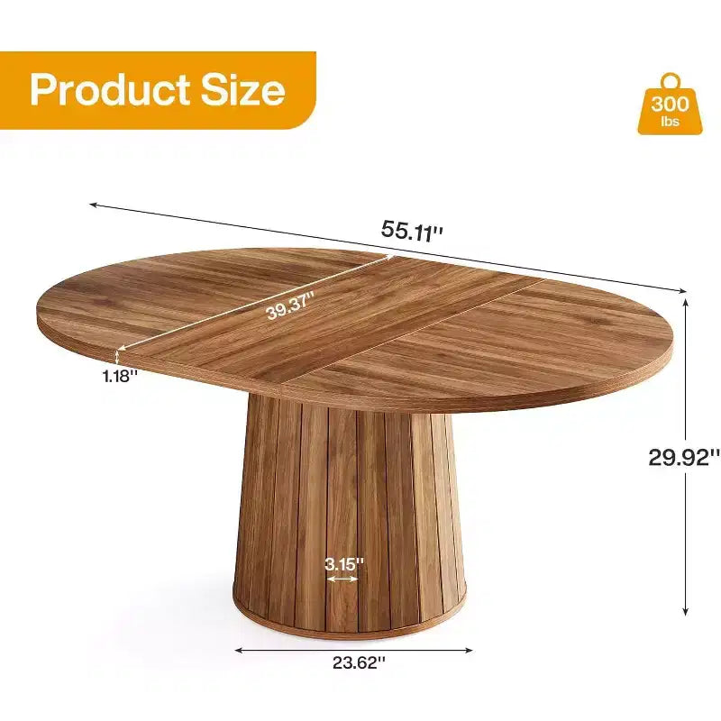 Table à manger ovale en bois de 140 cm avec plateau en bois et piètement cylindrique