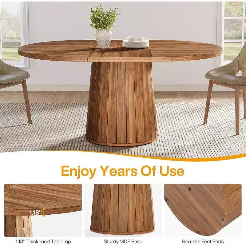 Table à manger ovale en bois de 140 cm avec plateau en bois et piètement cylindrique