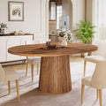 Table à manger ovale en bois de 140 cm avec plateau en bois et piètement cylindrique