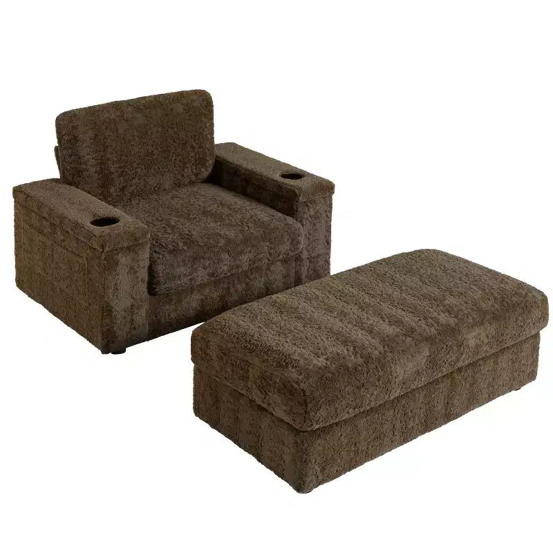 Chaise longue 42W, grand fauteuil d'appoint convertible en canapé-lit, chaise longue rembourrée avec pouf de rangement