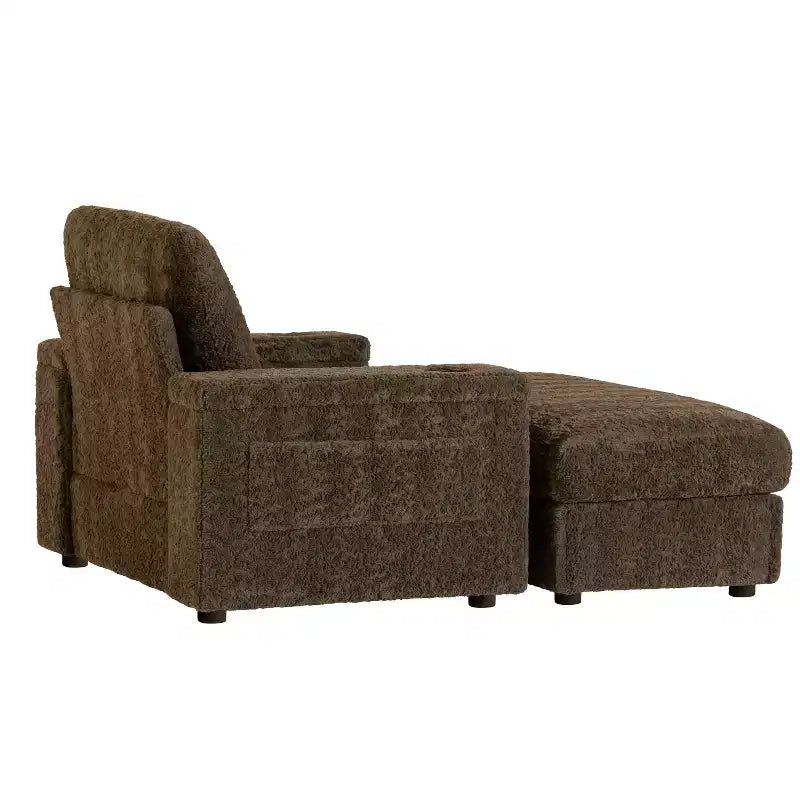 Chaise longue 42W, grand fauteuil d'appoint convertible en canapé-lit, chaise longue rembourrée avec pouf de rangement