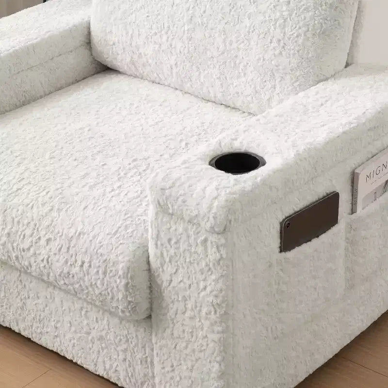 Chaise longue 42W, grand fauteuil d'appoint convertible en canapé-lit, chaise longue rembourrée avec pouf de rangement