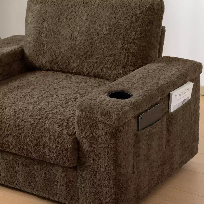 Chaise longue 42W, grand fauteuil d'appoint convertible en canapé-lit, chaise longue rembourrée avec pouf de rangement