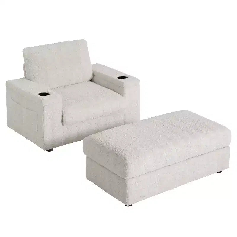 Chaise longue 42W, grand fauteuil d'appoint convertible en canapé-lit, chaise longue rembourrée avec pouf de rangement