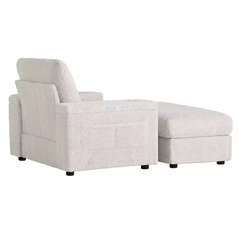 Chaise longue 42W, grand fauteuil d'appoint convertible en canapé-lit, chaise longue rembourrée avec pouf de rangement
