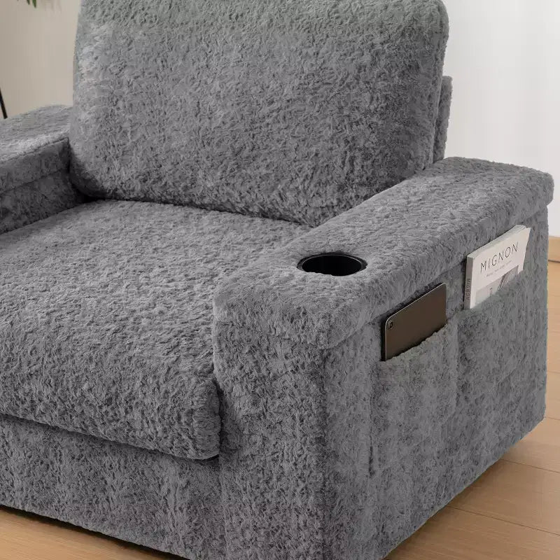 Chaise longue 42W, grand fauteuil d'appoint convertible en canapé-lit, chaise longue rembourrée avec pouf de rangement
