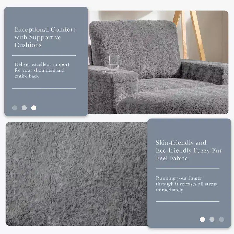 Chaise longue 42W, grand fauteuil d'appoint convertible en canapé-lit, chaise longue rembourrée avec pouf de rangement