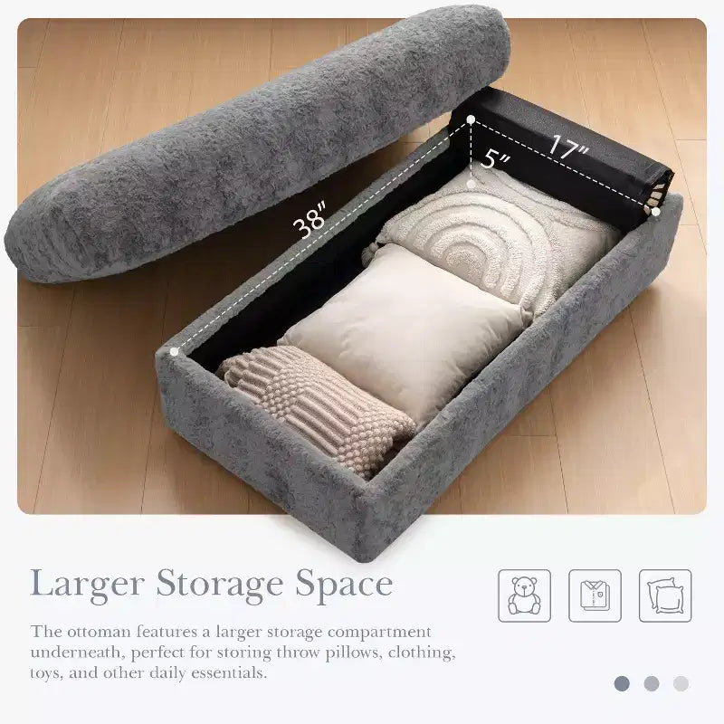 Chaise longue 42W, grand fauteuil d'appoint convertible en canapé-lit, chaise longue rembourrée avec pouf de rangement