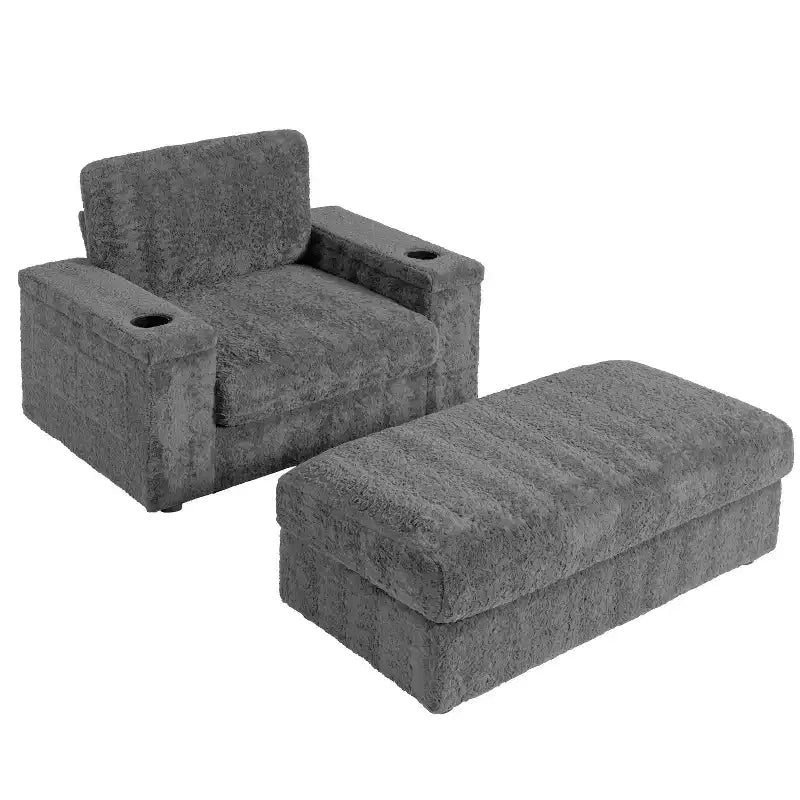 Chaise longue 42W, grand fauteuil d'appoint convertible en canapé-lit, chaise longue rembourrée avec pouf de rangement