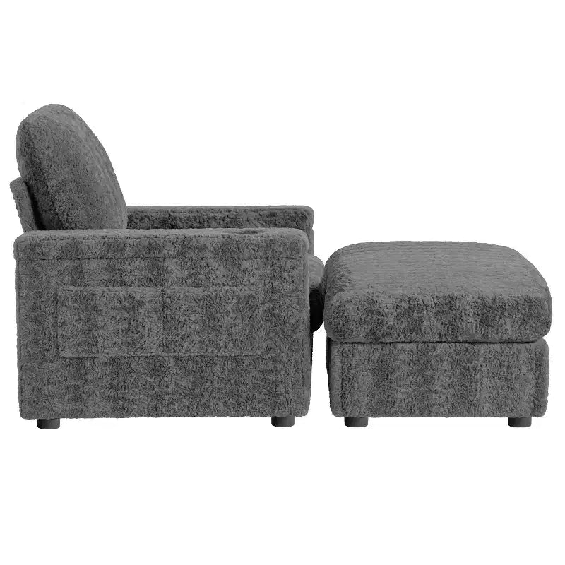 Chaise longue 42W, grand fauteuil d'appoint convertible en canapé-lit, chaise longue rembourrée avec pouf de rangement