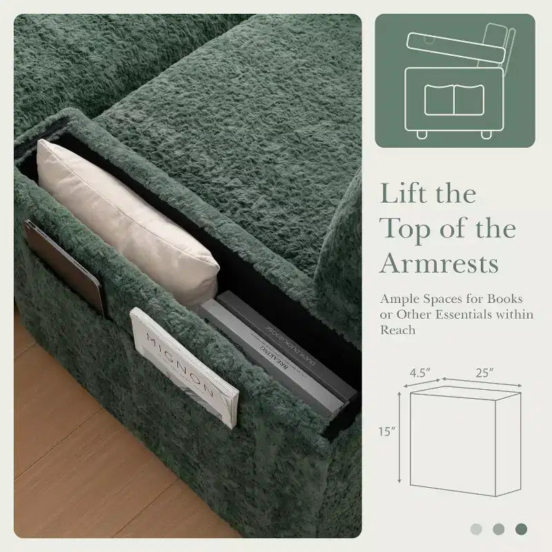 Chaise longue 42W, grand fauteuil d'appoint convertible en canapé-lit, chaise longue rembourrée avec pouf de rangement