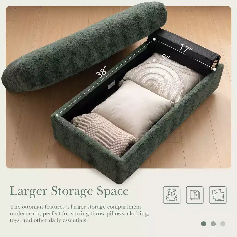 Chaise longue 42W, grand fauteuil d'appoint convertible en canapé-lit, chaise longue rembourrée avec pouf de rangement