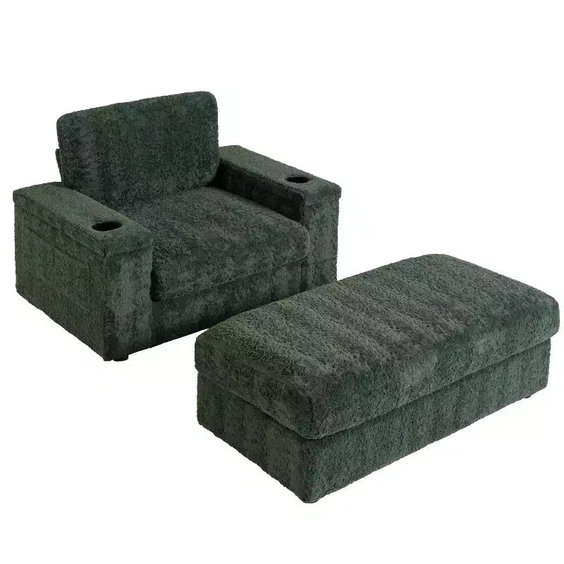 Chaise longue 42W, grand fauteuil d'appoint convertible en canapé-lit, chaise longue rembourrée avec pouf de rangement