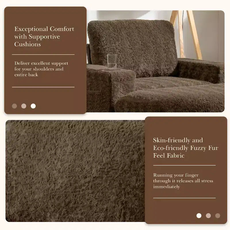 Chaise longue 42W, grand fauteuil d'appoint convertible en canapé-lit, chaise longue rembourrée avec pouf de rangement