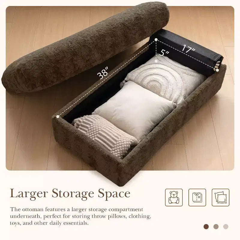 Chaise longue 42W, grand fauteuil d'appoint convertible en canapé-lit, chaise longue rembourrée avec pouf de rangement