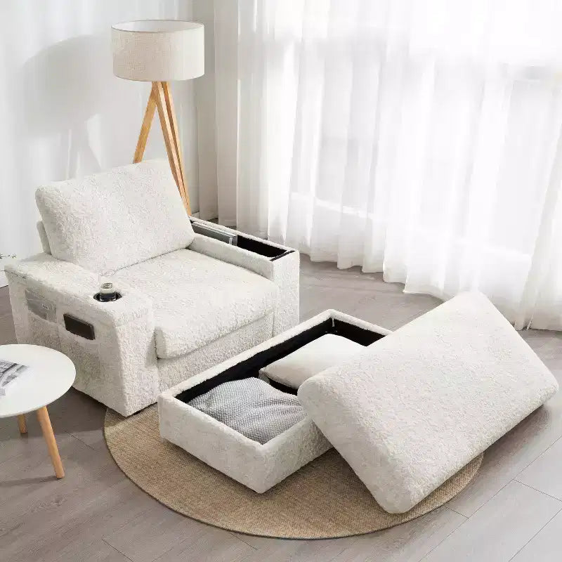 Chaise longue 42W, grand fauteuil d'appoint convertible en canapé-lit, chaise longue rembourrée avec pouf de rangement