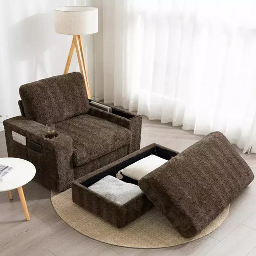 42W Chaise Lounge, Oversized Accent Chair Sofa Bed, Upholstered Sleeper Lounge Chair with Storage Ottoman -ModernLuxe