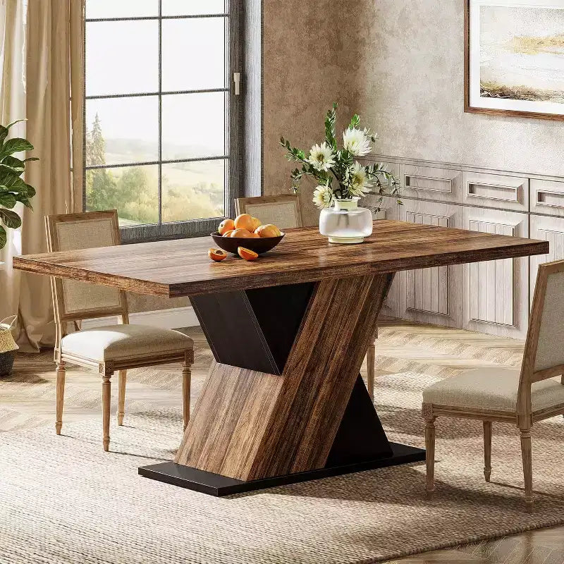 Table à manger rectangulaire style ferme de 55 pouces pour 4 à 6 personnes