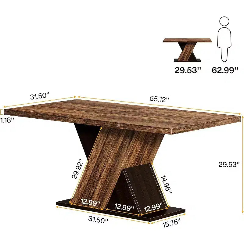 Table à manger rectangulaire style ferme de 55 pouces pour 4 à 6 personnes