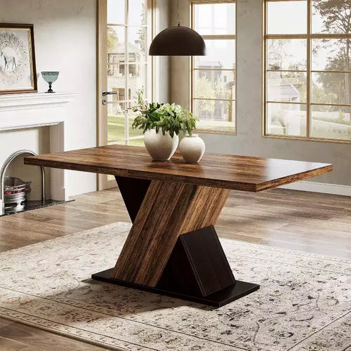 Table à manger rectangulaire style ferme de 55 pouces pour 4 à 6 personnes