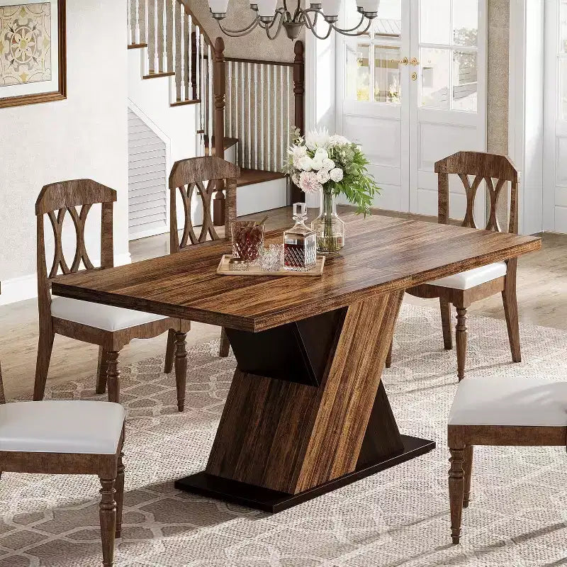 Table à manger rectangulaire style ferme de 55 pouces pour 4 à 6 personnes