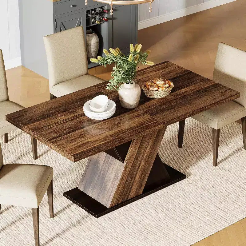 Table à manger rectangulaire style ferme de 55 pouces pour 4 à 6 personnes